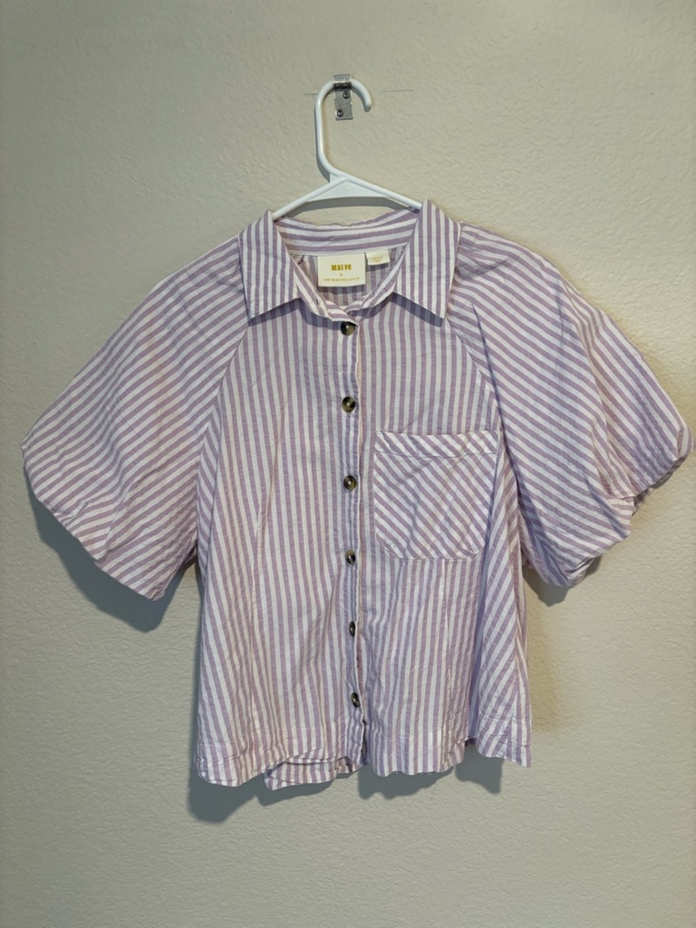 Anthropologie Maeve Lavender and White Striped Button-Down